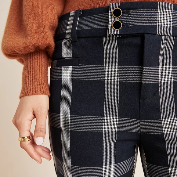 Anthropologie The Essential Slim Windowpane-Check Trousers size 2 - Picture 5 of 9